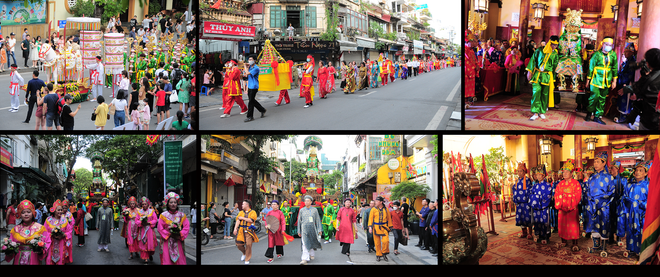 La procession dédiée à la tradition de vénération des "Quatre Gardiens sacrés de Thang Long". Photo: CPV tu-tran-thang-long.png