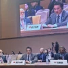 L'ambassadeur Pham Hai Anh, chef du Département des organisations internationales du ministère des Affaires étrangères, s'exprime lors de la réunion. Photo: VNA