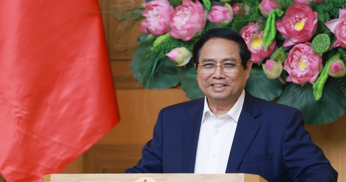 Le Premier ministre Pham Minh Chinh s'exprime lors de la réunion. Photo : VNA. 