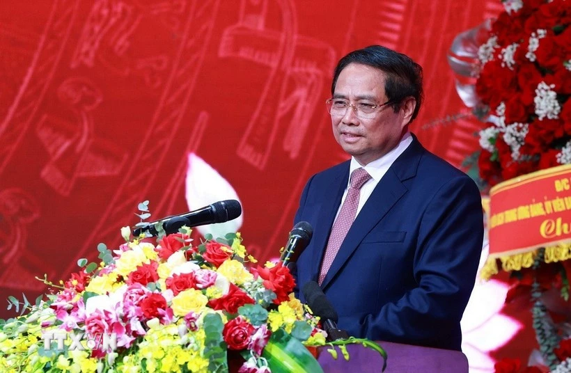 Le Premier ministre Pham Minh Chinh s'exprime lors du 12e Congrès de l’organisation du Parti de la VTV. Photo: VNA 