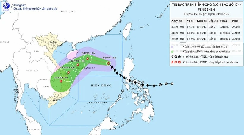 Le mouvement de la tempête n° 12 à 5 heures du matin le 20 octobre. Photo : Centre national de prévision hydrométéorologique.