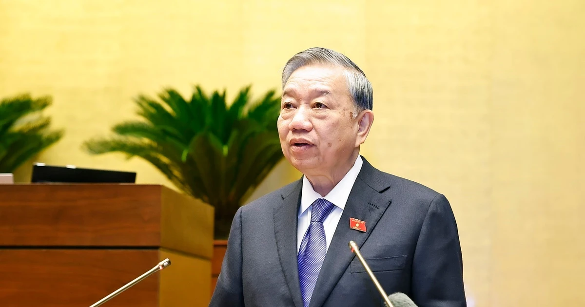 Le secrétaire général du Parti, To Lam, prend la parole lors de la conférence. Photo : VNA 