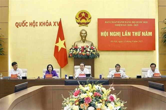 Lors de la cinquième réunion du Comité du Parti de l’Assemblée nationale pour le mandat 2020 – 2025. Photo : VNA.