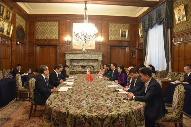 La délégation du Vietnam travaille avec des représentants de la Chambre des représentants du Japon. Photo: VNA 