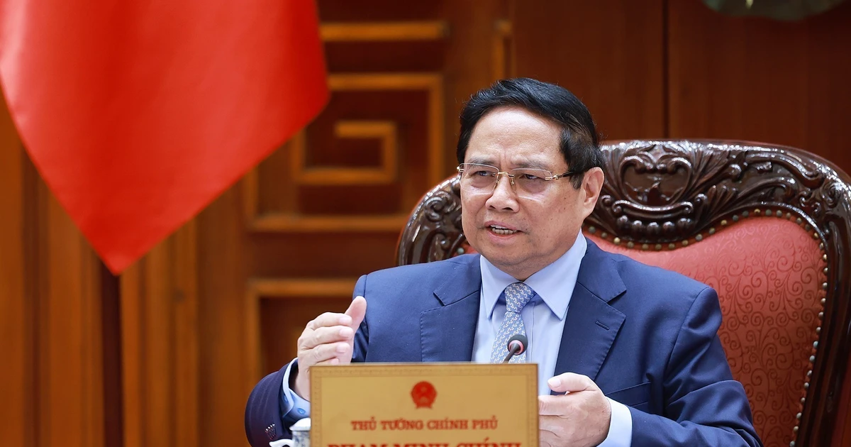 Le Premier ministre Pham Minh Chinh s'exprime lors de la réunion. Photo : VNA. 