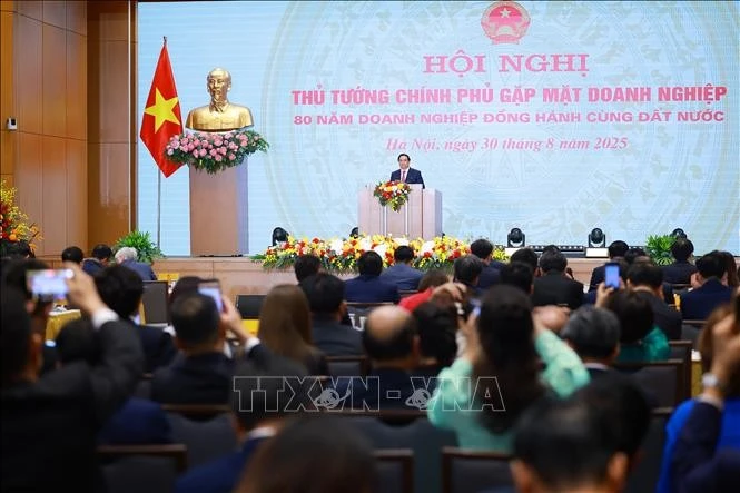Le Premier ministre Pham Minh Chinh s'exprime lors de la conférence. Photo : VNA. 
