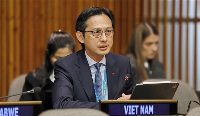 L’ambassadeur Do Hung Viet, chef de la Mission permanente du Vietnam auprès des Nations Unies, s'exprime à la session. Photo : VNA.