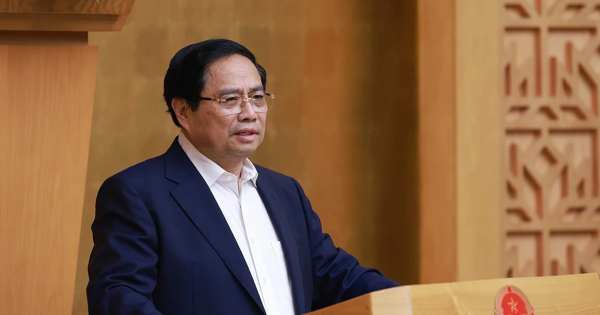 Le Premier ministre Pham Minh Chinh s'exprime lors de la réunion. Photo : VNA. 