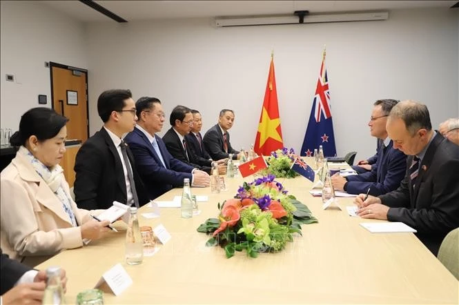 La délégation vietnamienne travaille avec le ministre des Universités, Shane Reti. Photo : VNA.