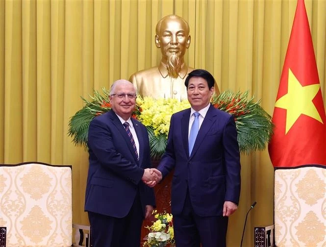 Le président Luong Cuong (droite) reçoit le ministre turc de la Défense Yasar Guler. Photo : VNA.