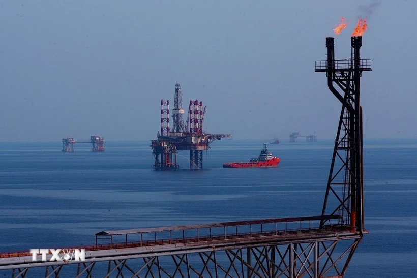 Les plateformes de forage du champ pétrolier Bach Ho. Photo : VNA.