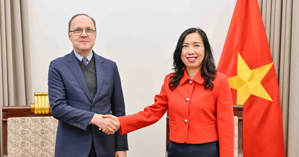 La vice-ministre des Affaires étrangères Le Thi Thu Hang, et l’ambassadeur de Russie au Vietnam, Gennady Bezdetko. Photo : VNA,