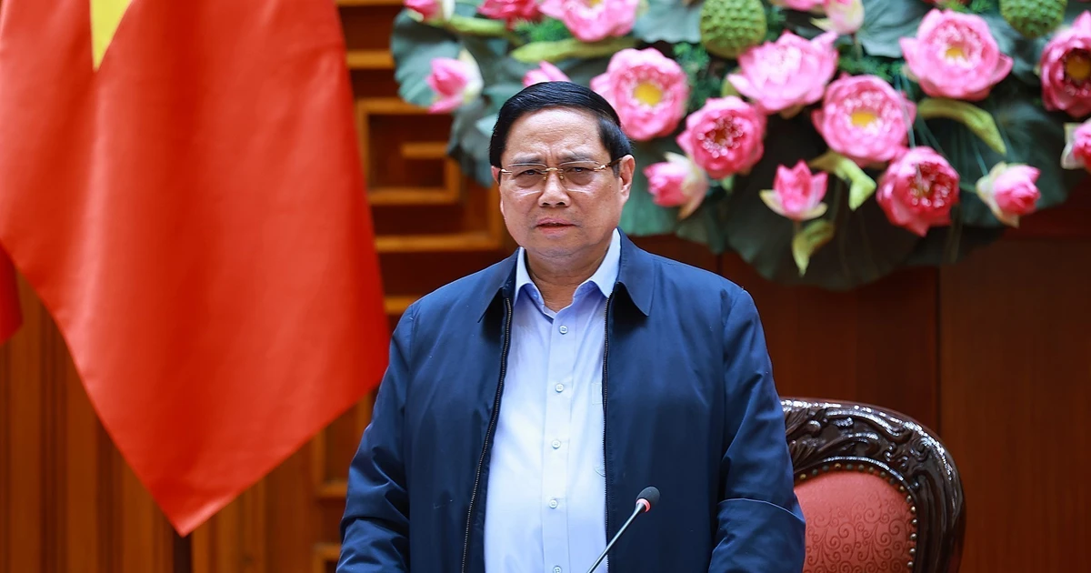 Le Premier ministre Pham Minh Chinh s'exprime lors de la réunion. Photo : VNA.