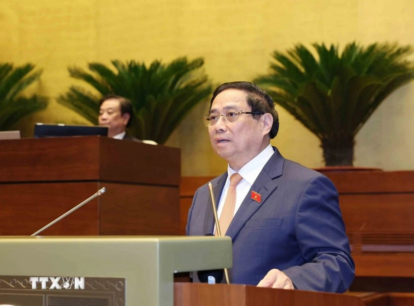 Le Premier ministre Pham Minh Chinh s'exprime lors de l'ouverture de la 10ᵉ session de la 15ᵉ Assemblée nationale. Photo : VNA.