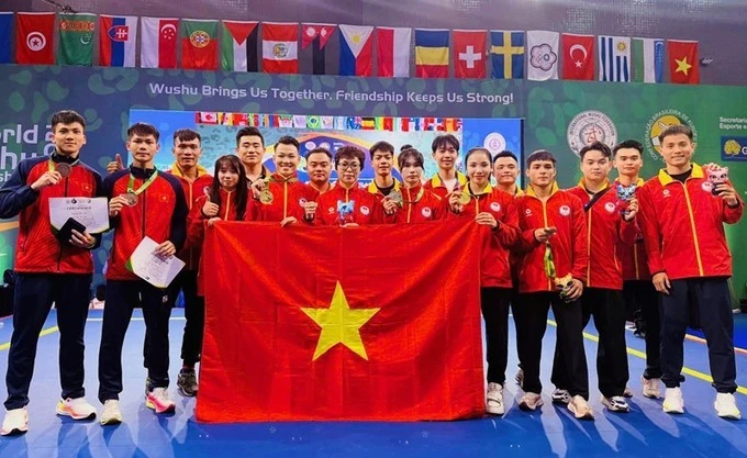 L'équipe vietnamienne de wushu termine les Championnats du monde avec deux médailles d'or. Photo: SGGP 