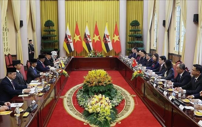 Lors de l’entretien. Photo: VNA 