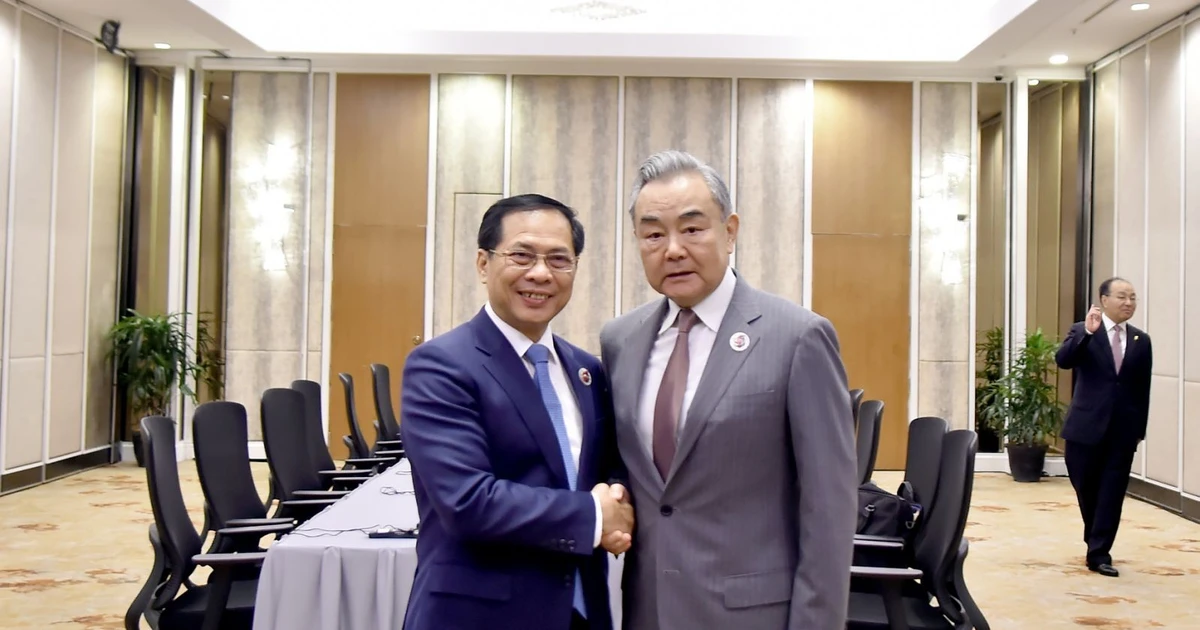 Le vice-Premier ministre vietnamien, ministre des Affaires étrangères (AE) Bui Thanh Son (gauche) et le ministre chinois des AE Wang Yi. Photo : VGP.