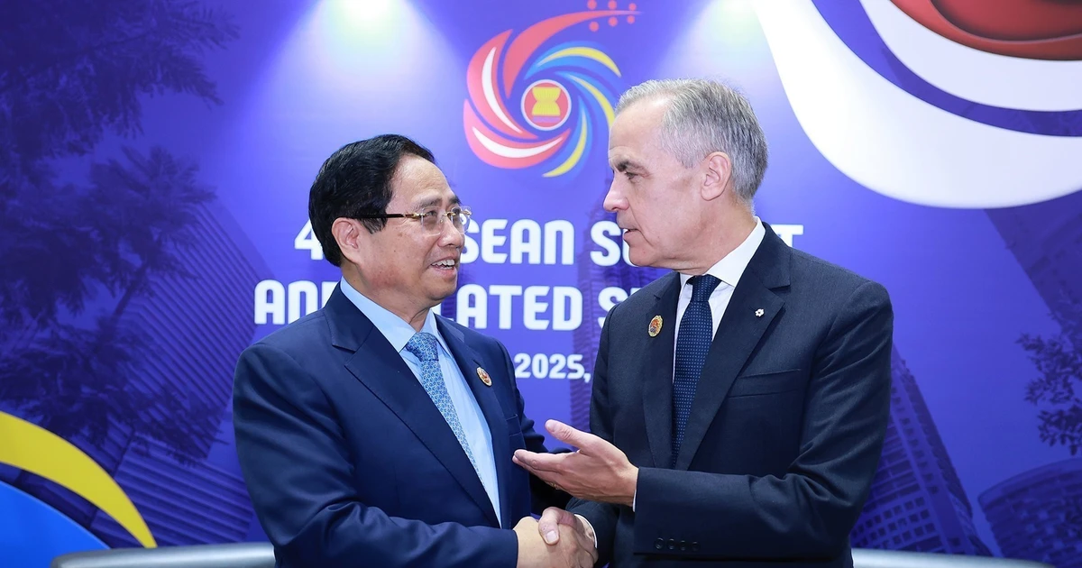 Le Premier ministre Pham Minh Chinh et son homologue canadien Mark Carney. Photo : VNA.