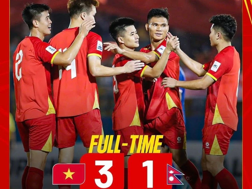 Le Vietnam s'impose face au Népal lors des éliminatoires de la Coupe d'Asie 2027. Photo: VFF 