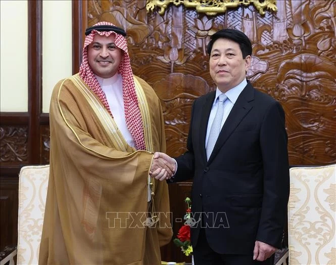 Le président Luong Cuong (à droite) serre la main de l’ambassadeur d’Arabie saoudite, Mohammed Ismaeil A. Dahlwy, à Hanoi, le 31 décembre. Photo: VNA
