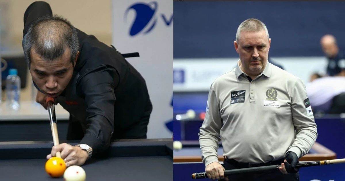 Le joueur de billard vietnamien Tran Quyet Chien (à gauche) remporte la finale du Master UMB 3 bandes de Blois 2025 sur le score de 50 à 15 face au Belge Frédéric Caudron. Photo : thethaovanhoa.