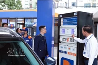 La force de gestion du marché de Hanoï surveille les activités commerciales d’une station-service de Petrolimex sur la rue Trần Quang Khải, à Hanoï. Photo : VNA