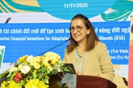 Anupa Rimal Lamichhane, spécialiste principale régionale en matière de changement climatique et d'environnement, Division Asie et Pacifique, présente un aperçu du projet. Photo : baovinhlong.com.vn