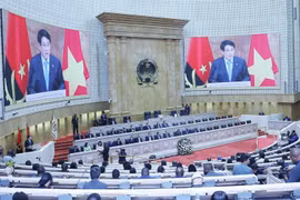 Le président Luong Cuong prononce un discours politique lors de la session plénière de l'Assemblée nationale angolaise, le 7 août. Photo : VNA