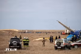 Sur les lieux du crash de l'avion de Azerbaijan Airlines. Photo : Xinhua