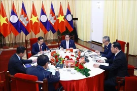 Vue de la de la réunion entre le Premier ministre vietnamien Pham Minh Chinh, le Premier ministre lao Sonexay Siphandone et le Premier ministre cambodgien Samdech Thipadi Hun Manet, à Hô Chi Minh-Ville, le 22 février. Photo: VNA