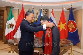 L’ambassadeur de Malaisie au Mexique, Jamal Johan (à gauche) passe la présidence tournante du Comité de l’Association des nations de l’Asie du Sud-Est (ASEAN) au Mexique (ACMC) à l’ambassadeur du Vietnam au Mexique, Nguyên Van Hai. Photo : VNA