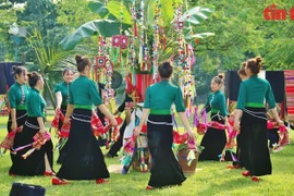 Des femmes thaï présentent une danse traditionnelle lors du festival Then Kin Pang. Photo : baotintuc.vn