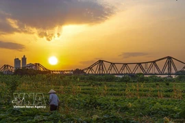 Le pont Long Biên au coucher du soleil. Photo: VNA