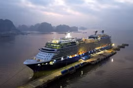 Le Celebrity Solstice, un navire battant pavillon maltais et transportant 3.016 passagers, accoste au port de croisière international de Ha Long à Quang Ninh le 1er janvier 2026, marquant ainsi la première arrivée de croisière de l’année. Photo : VNA