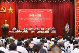 Le président de l’Assemblée nationale, Trân Thanh Mân, s’exprime lors de sa rencontre avec les électeurs de la ville de Cân Tho. Photo : VNA