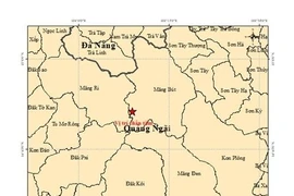 Une carte indique la localisation de l’épicentre (étoile rouge) du séisme de magnitude 4,2 qui a frappé la commune de Mang But. Photo : Institut des sciences de la Terre