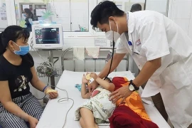 Un enfant atteint du syndrome main-pied-bouche reçoit des soins dans un hôpital à Hanoi. Photo : anninhthudo.vn