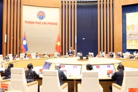 Vue d’ensemble de la 7e conférence élargie des autorités judiciaires des provinces frontalières vietnamiennes et lao, à Hai Phong, le 17 juin. Photo : VNA
