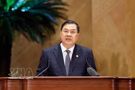Le vice-Premier ministre permanent Pham Gia Tuc s'adresse au 11e Congrès national du Front de la Patrie du Vietnam (FPV) pour le mandat 2026-2031, à Hanoi, le 12 mai. Photo: VNA