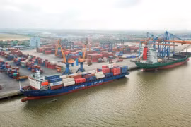 Manutention de conteneurs dans un port maritime. Photo : VietnamPlus