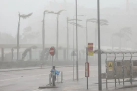 Une femme lutte contre les vents du typhon Ragasa à Hong Kong, 24 septembre. Photo: Reuters