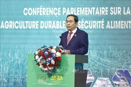  Le président de l’Assemblée nationale, Tran Thanh Man, s’adresse au Forum parlementaire francophone sur l’agriculture durable, la sécurité alimentaire et la réponse au changement climatique, à Can Tho, le 21 janvier. Photo : VNA