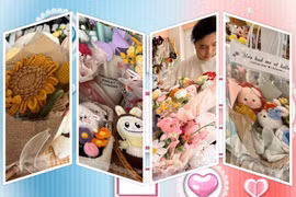 Les bouquets de fleurs en laine et les peluches, durables et écologiques, séduisent les jeunes adeptes d’un mode de vie responsable. Photos : TP