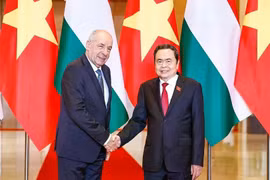 Le président de l’Assemblée nationale Trân Thanh Mân (à droite), et le président hongrois Sulyok Tamas, à Hanoi, le 28 mai. Photo : VNA