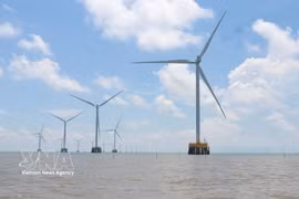 Le projet de centrale éolienne de Tân Thuân (phases 1 et 2), dans la commune éponyme de la province de Cà, a une capacité totale de 75 MW, comprenant 18 tours de turbines éoliennes. Photo : VNA