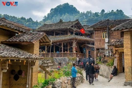Perché dans la commune de Dông Van (province de Tuyên Quang), le village Lô Lô Chai séduit par la beauté majestueuse de ses montagnes et la richesse culturelle de l’ethnie Lô Lô. Photo: VOV
