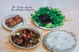 Une peinture de Thu Hang dans le projet de carnet de croquis « Saveurs de Hanoi».