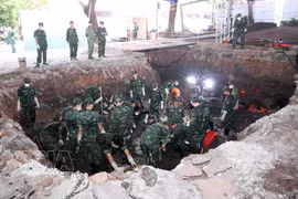 Opération de recherche des restes de martyrs au parc Lê Thi Riêng, à Hô Chi Minh-Ville. Photo : VNA