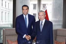Le secrétaire général du Parti communiste du Vietnam, Tô Lâm (à droite) serre la main du directeur général de Standard Chartered Bank, Saif Malik. Photo : VNA