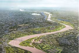 La cérémonie de mise en chantier du projet de construction de l’avenue paysagère du fleuve Rouge, dans le quartier de Phu Thuong, à Hanoi, le 19 décembre 2025. Photo : VNA